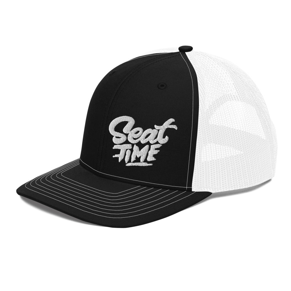 The Seat Time trucker hat is made to cover up that post-ride helmet hair, for intense bench racing sessions, or showcasing your magnificent mullet. 